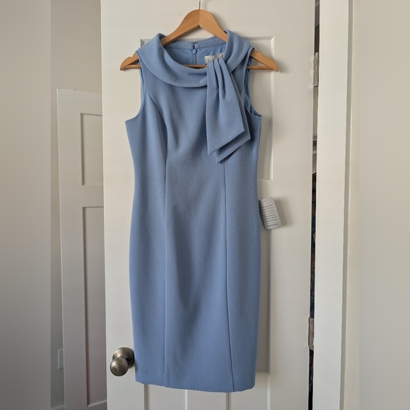 Harper Rose Tie Neck Sheath Dress Powder Blue 6 Small Petite Nordstrom Jackie O - Picture 2 of 5